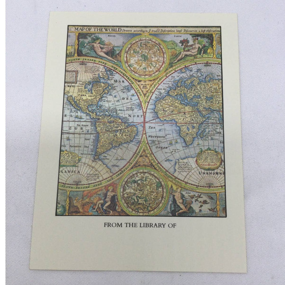VINTAGE BOOKPLATE MAP OF THE WORLD, 22 NON-PERSONALIZED - Picture 2 of 4